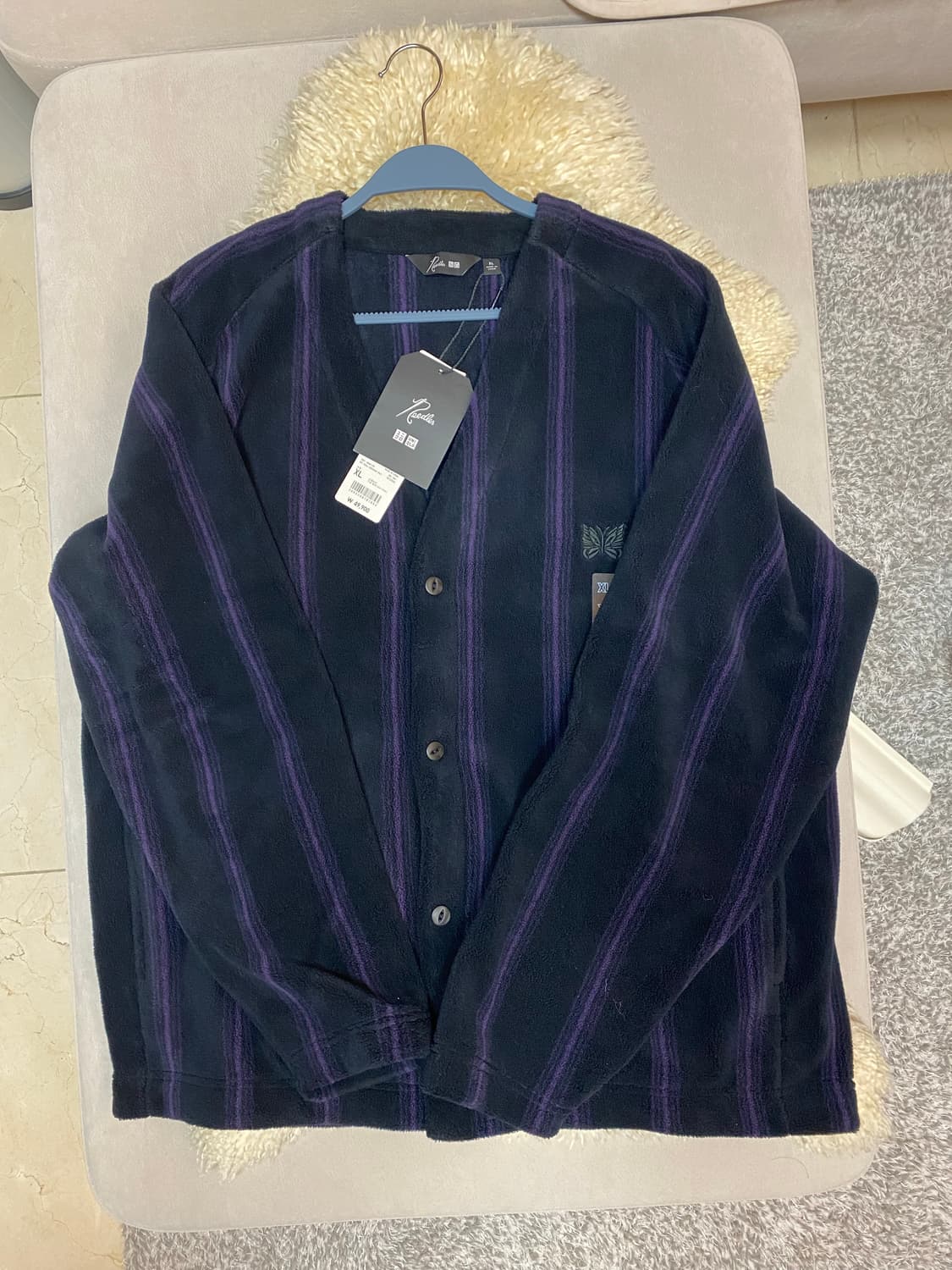 니들스 유니클로 플리스 후리스 가디건 블랙 퍼플 스트라이프 XL 상품이미지1