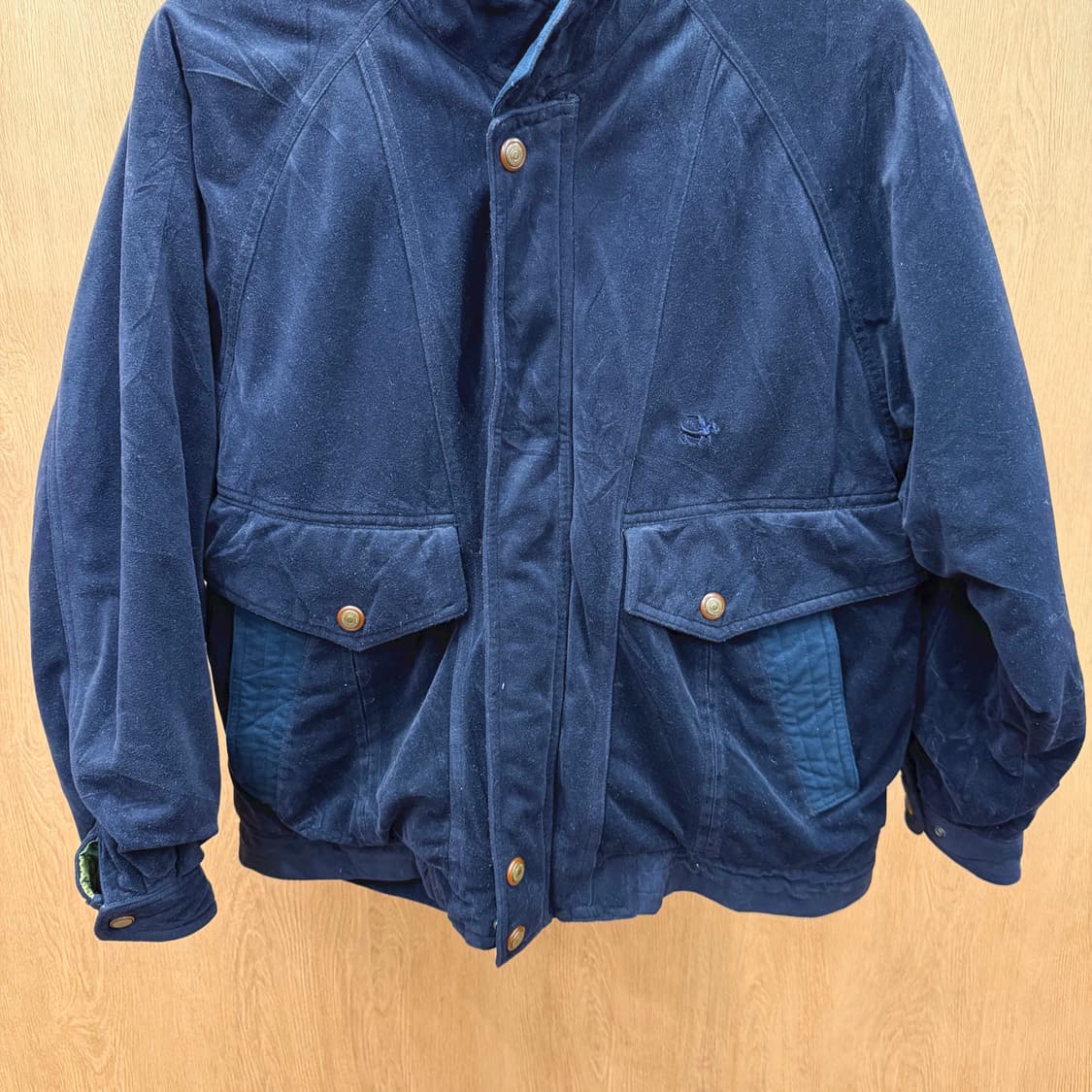빈티지 헌팅 워크 자켓 더블 포켓 로고 버튼 배색 안감 디테일 네이비 상품이미지5