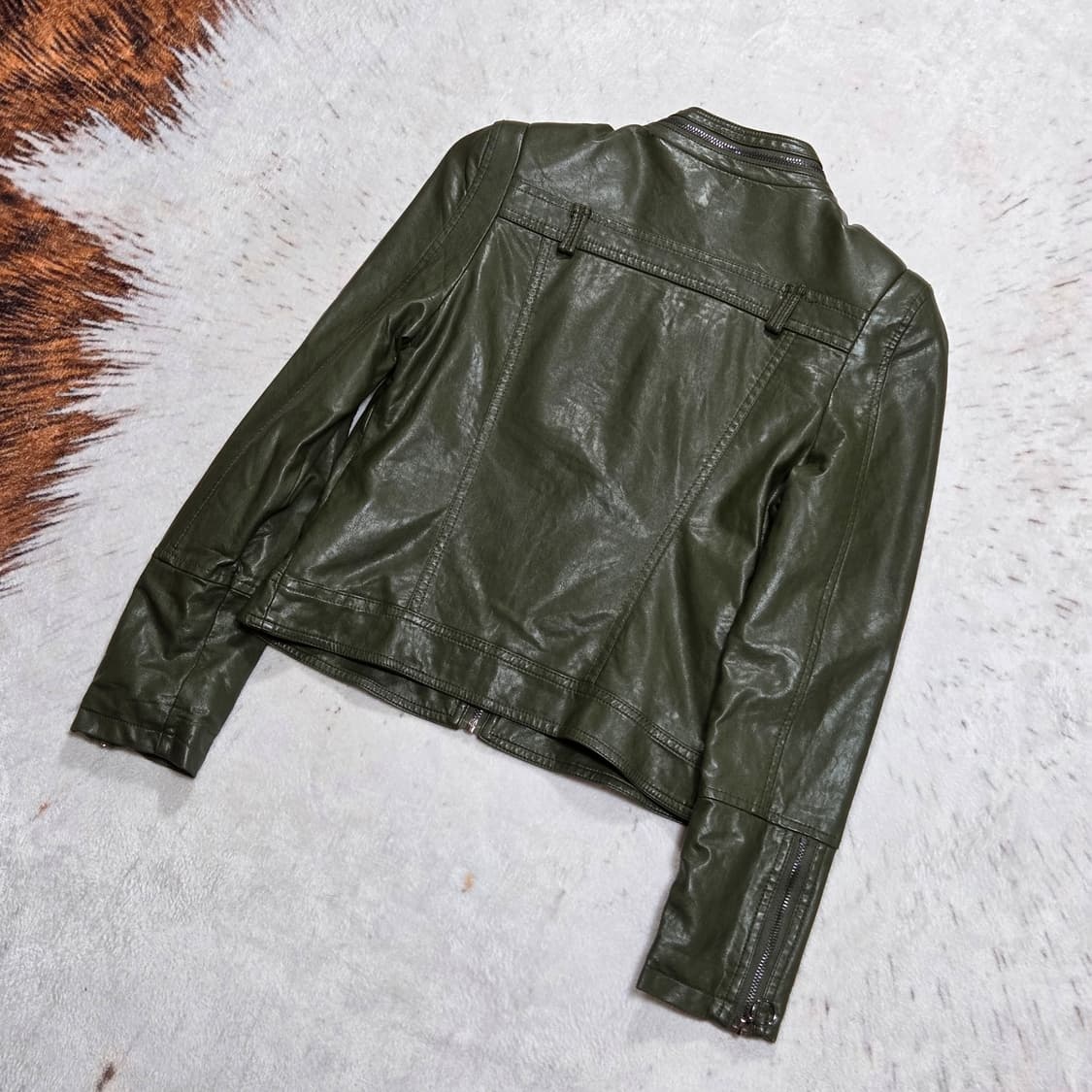 빈티지 카키 에코 레더 라이더 자켓 상품이미지4
