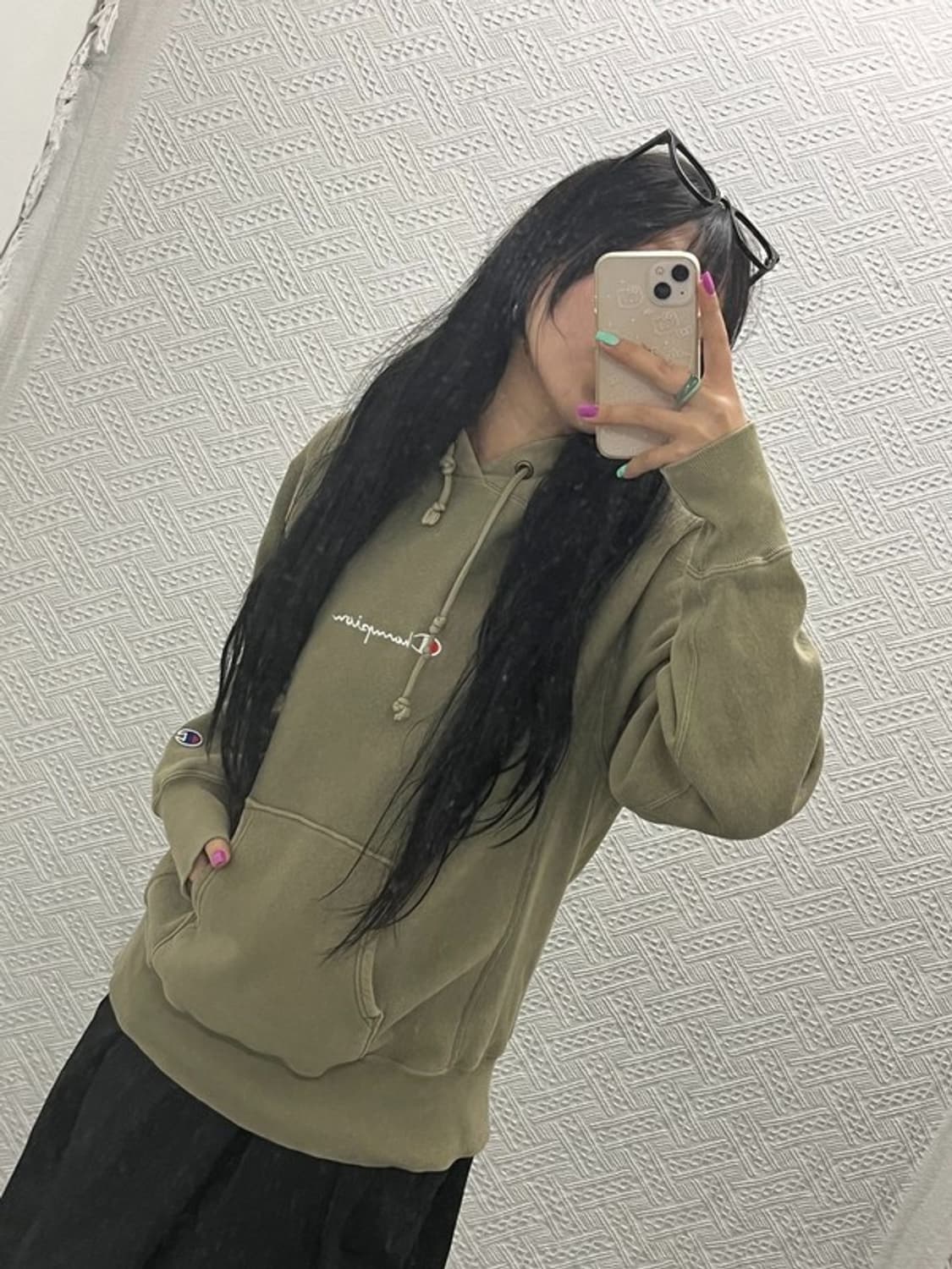 챔피언 리버스위브 올리브 카키 말차 후드티 L C06802 상품이미지2