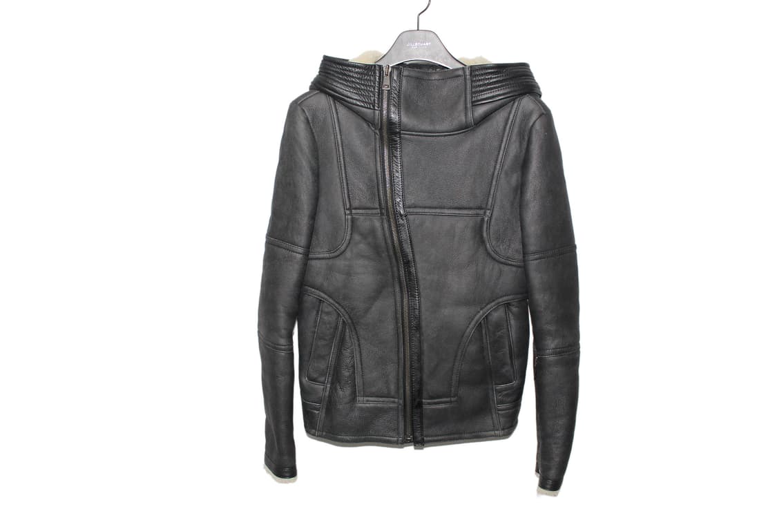 SYSTEM HOMME 하이넥 램스킨 시어링 후드 레더 자켓 상품이미지1