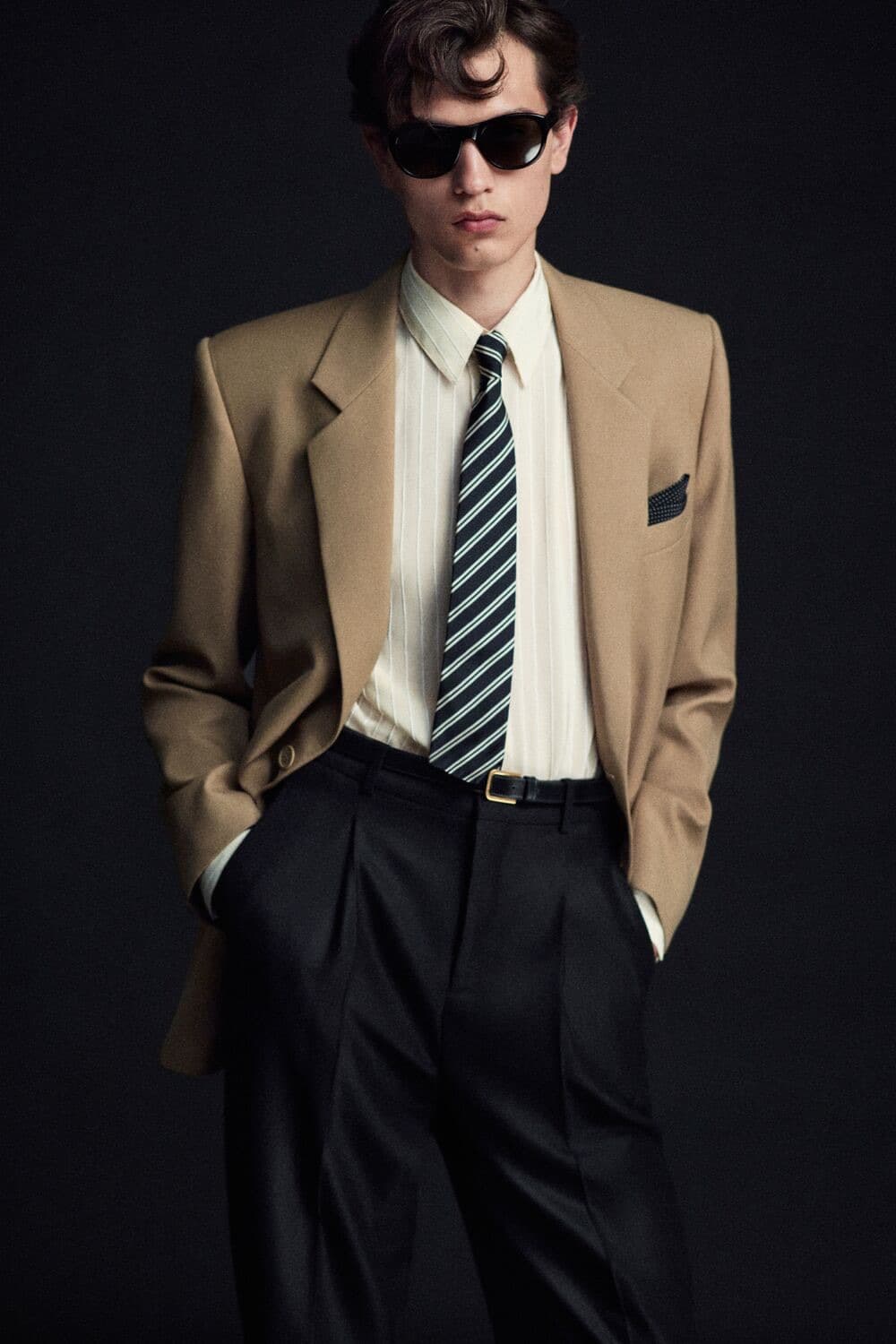 [차은우님 착용] 생로랑 25ss 셰미즈 크림 실크 스트라이프 셔츠사이즈 상품이미지1