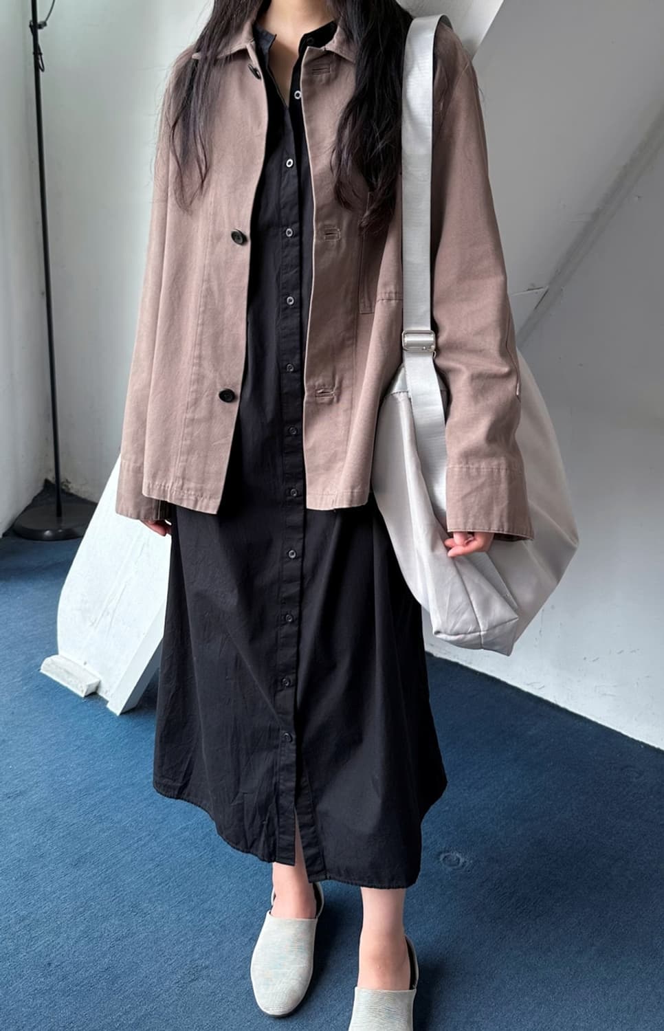Stand collar light cotton wide onepiece 상품이미지9