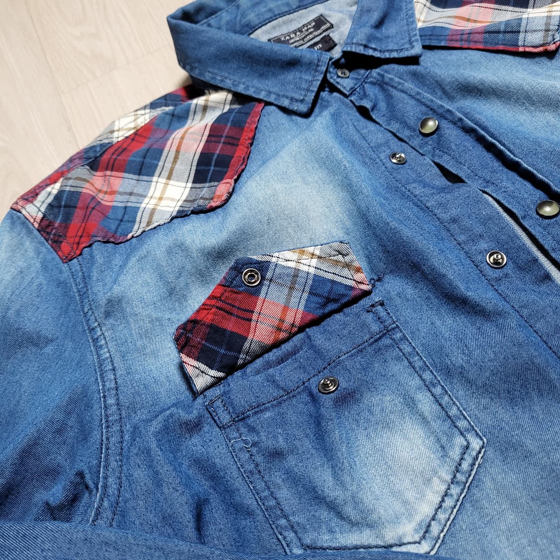 자라 패치워크 데님 셔츠(xl) 상품이미지4