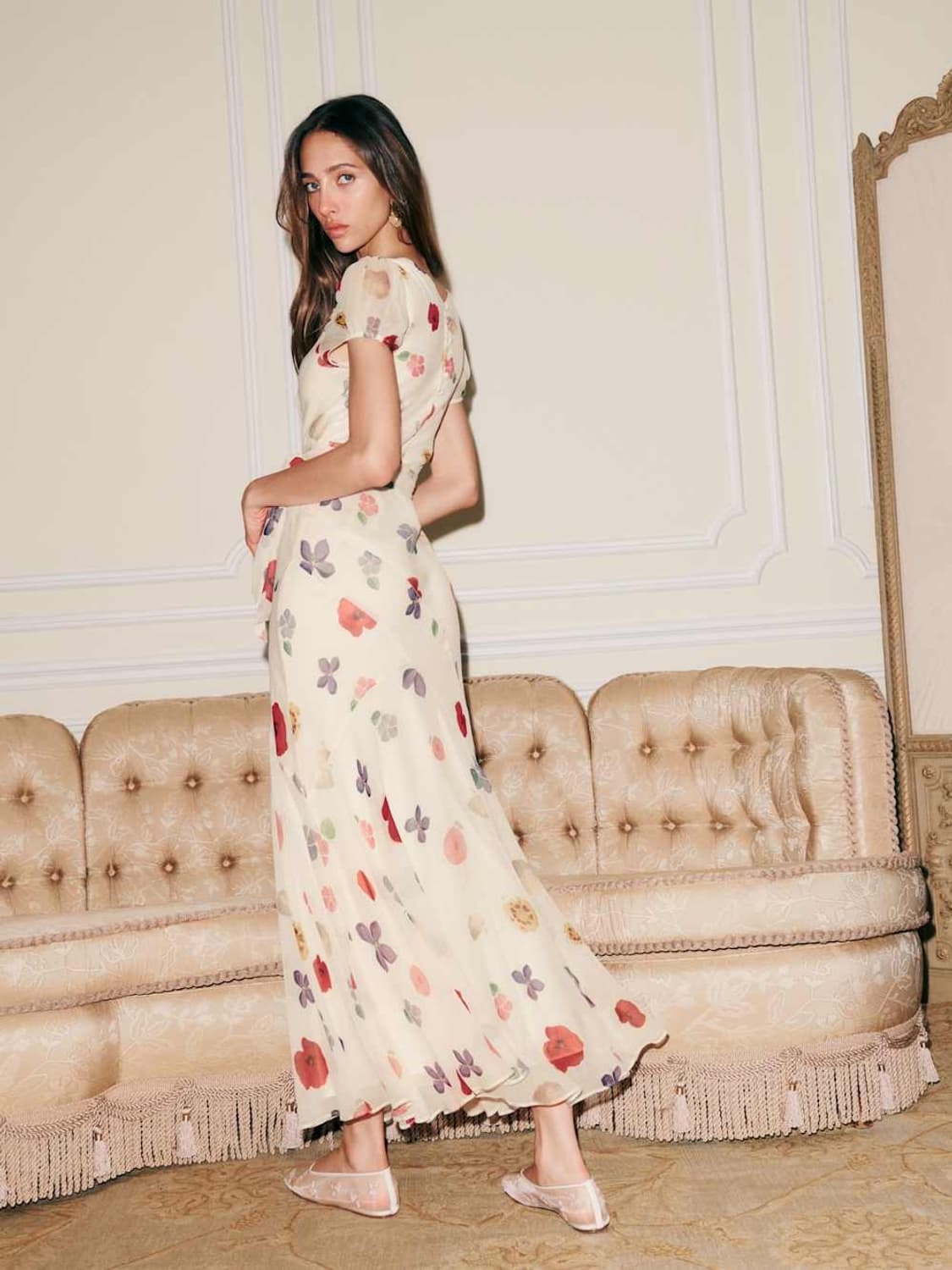 77사이즈) 리포메이션 wheeler 실크 쉬폰 드레스 플로럴 롱원피스 상품이미지6