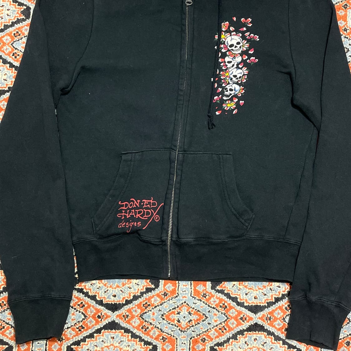 에드하디 해골프린팅 블랙 후드집업 여성S 상품이미지3