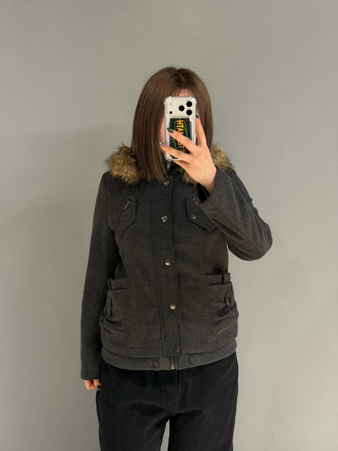 fur trimming multi pocket short coat 상품이미지2
