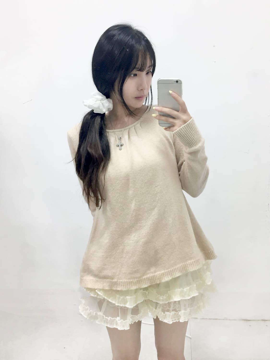 로걀 핑크 쉬폰 리본 니트 상품이미지1