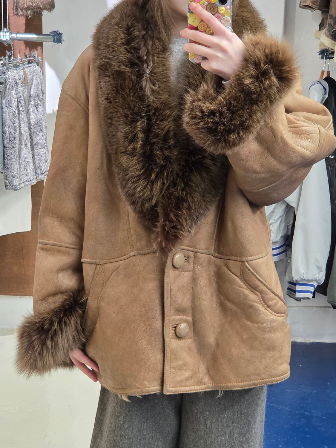 1990s Vintage 양가죽 무스탕 레더 자켓 상품이미지1