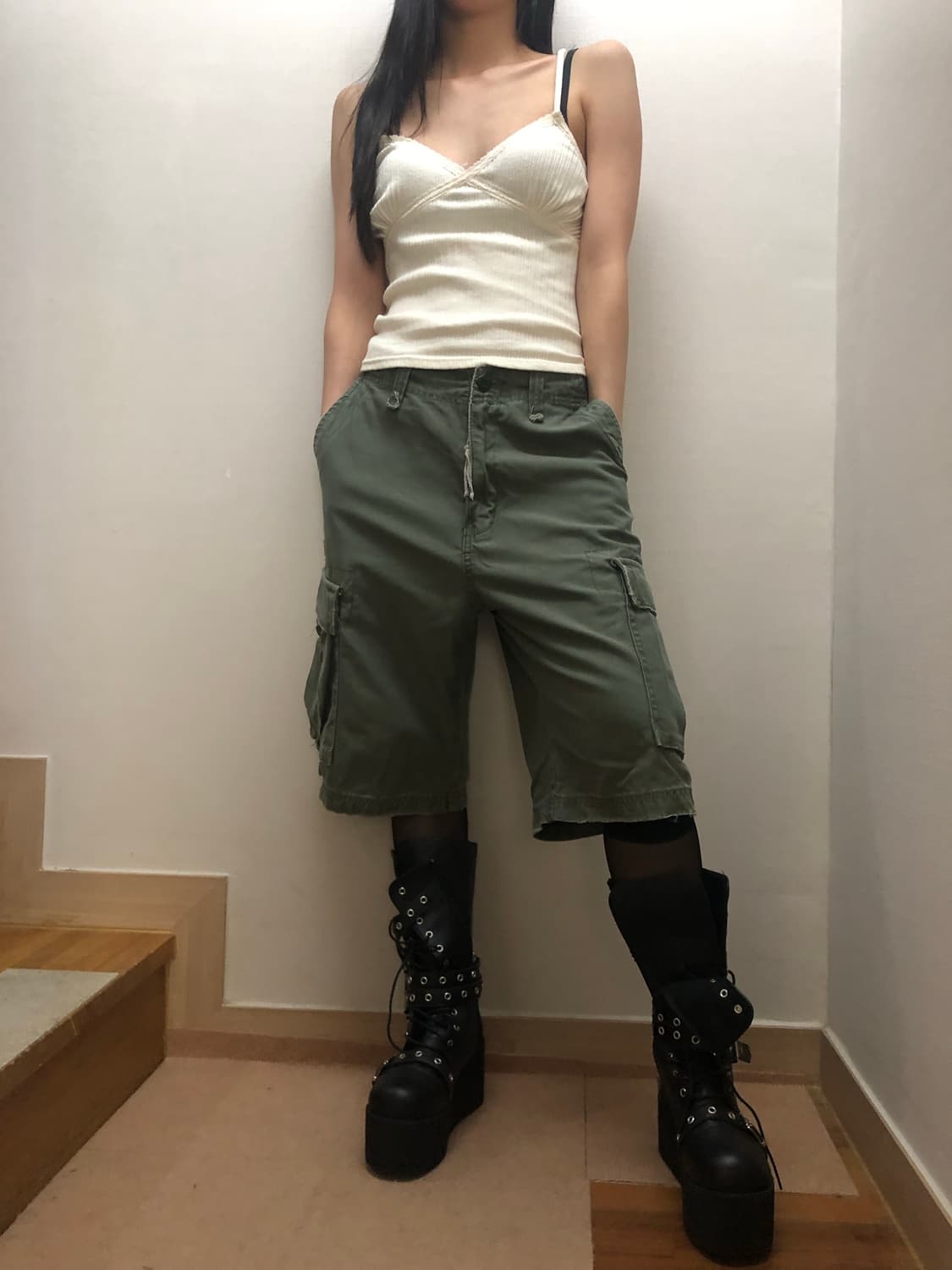 빈티지 카키 카고 버뮤다 팬츠 상품이미지7