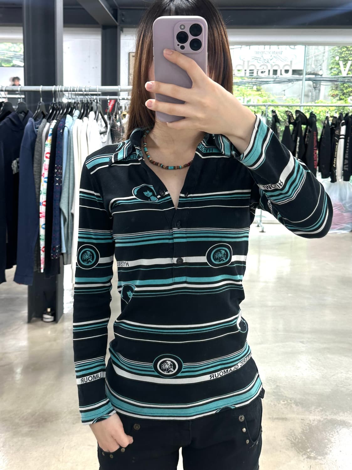 히스테릭글래머 히스걸 스트라이프 pk 버튼롱슬리브 상품이미지2