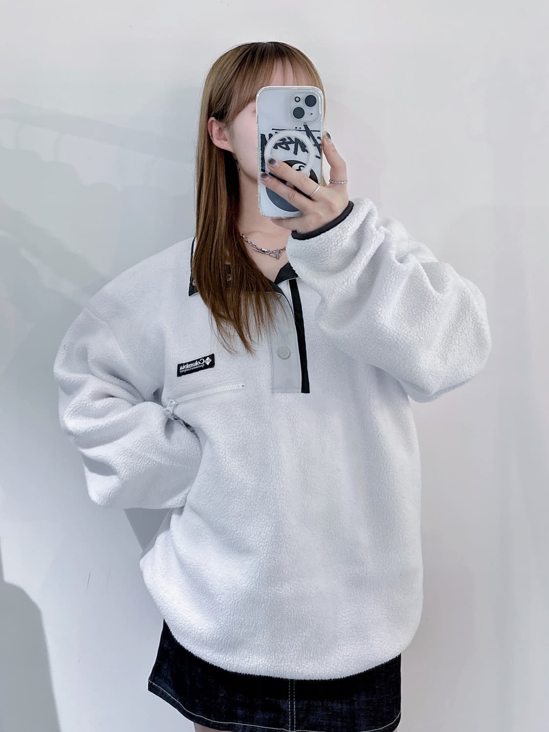 콜롬비아 화이트 플리스 반집업 상품이미지2