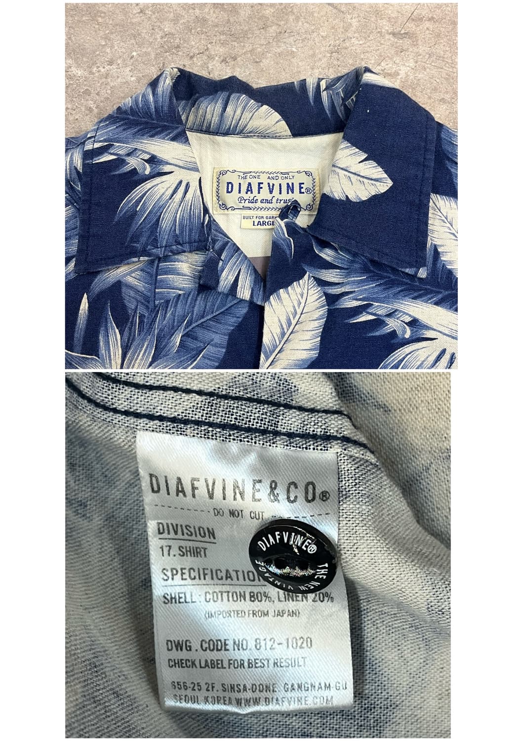 디아프바인 하와이안 반팔 셔츠 네이비 L #csz3509 상품이미지3