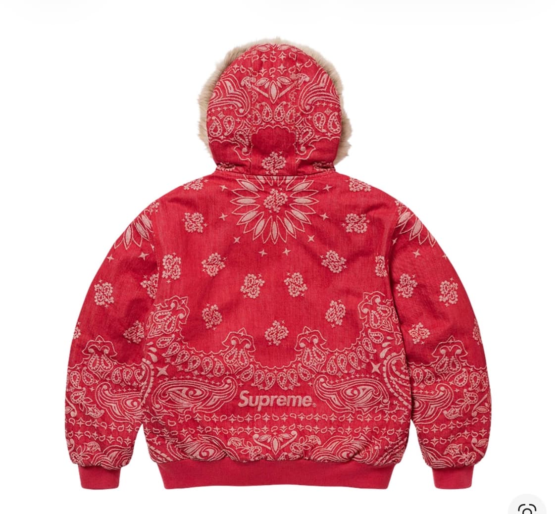 슈프림 반다나 자카드 데님 후드 워크 자켓 레드 상품이미지3