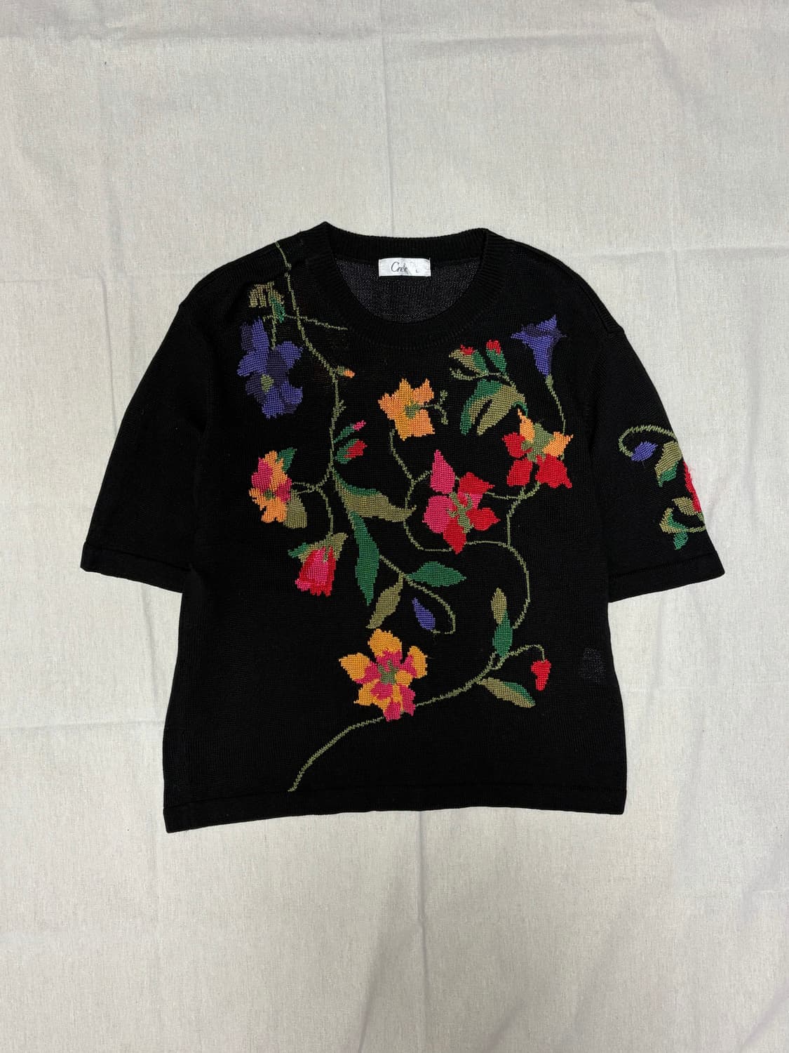 [일본빈티지] 플로럴 꽃 반팔 니트 상품이미지1