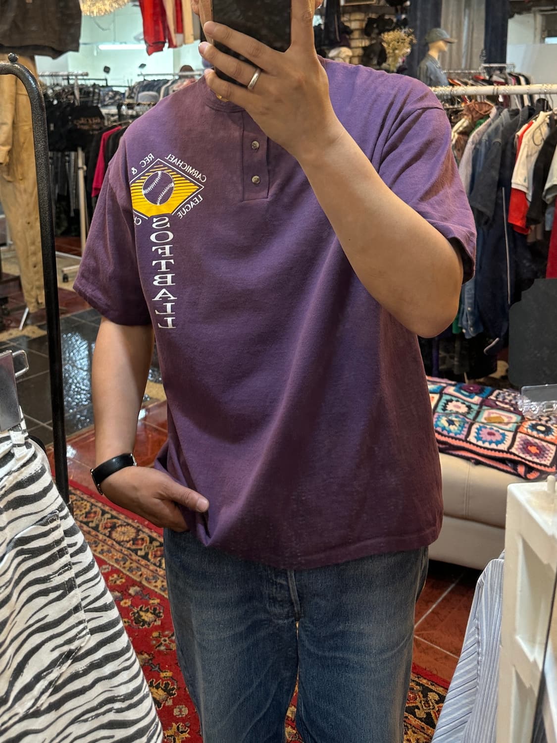 90s Made in USA Anvil 헨리넥 소프트볼 빈티지 반팔 XL 상품이미지8