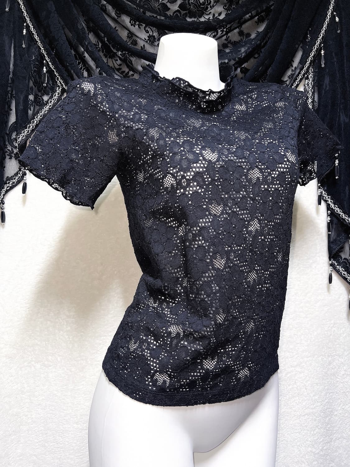 로맨틱고딕 고스로리 오리엔탈 블랙 레이스 반팔탑 로걀 갸루 다크페어리 상품이미지1