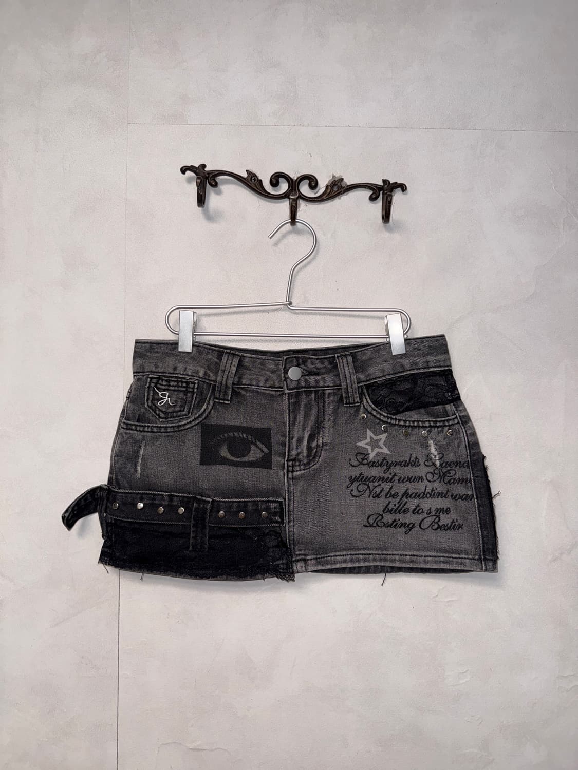 Romwe black denim y2k printing mini sk 상품이미지1