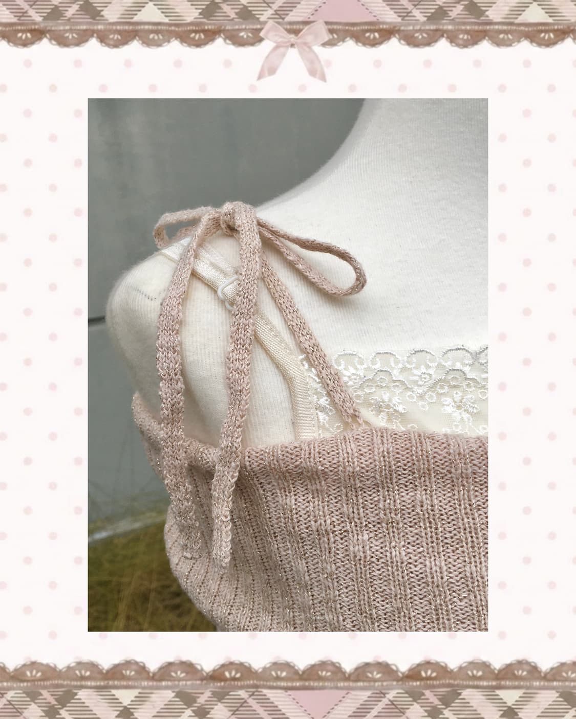 레스트로즈 리본🎀 오프숄더 5부 썸머니트 ops 상품이미지2