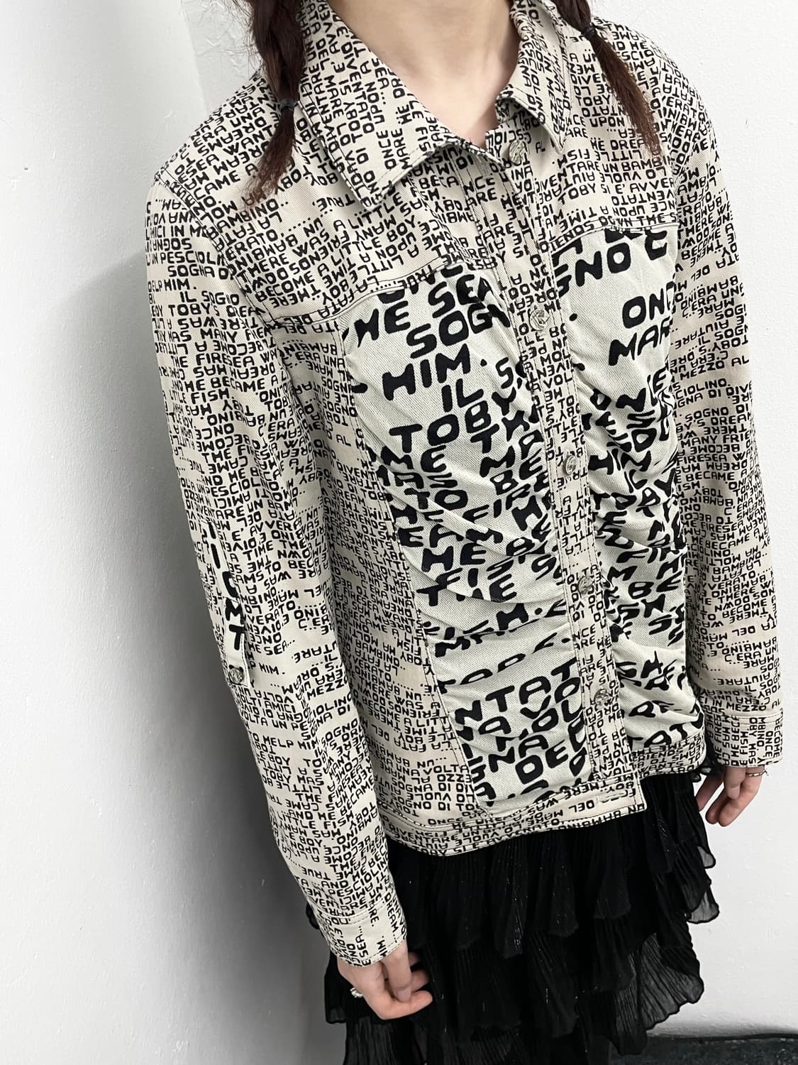 그런지 레터링 메쉬 셔링 탑 상품이미지5