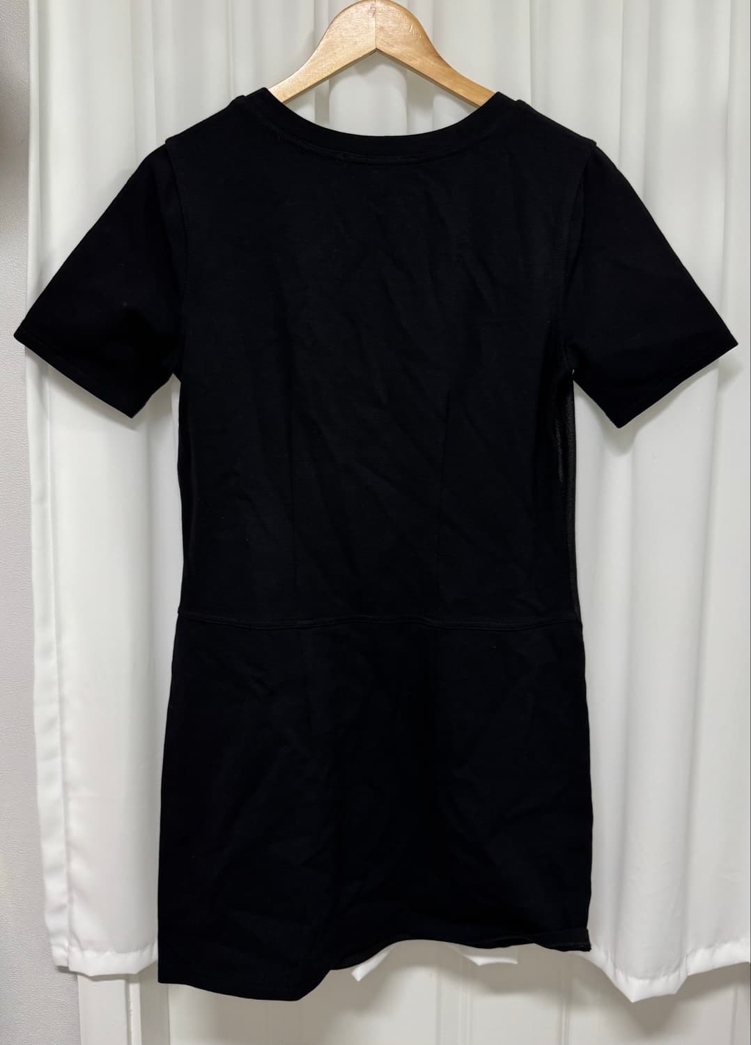 BCBGMAXAZRIA 블랙 레더 배색 반팔원피스 M 상품이미지5