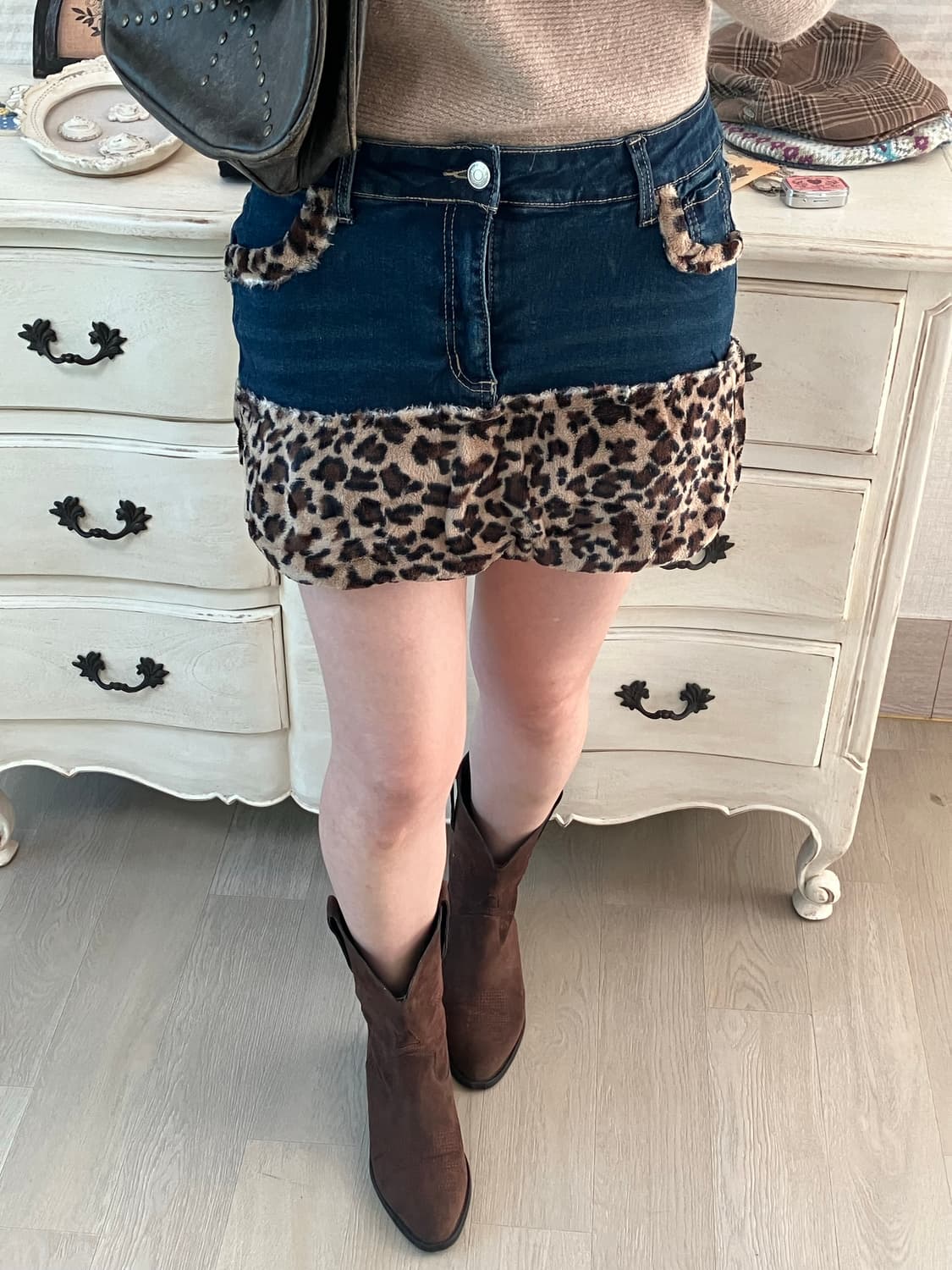 jpn vintage 데님 호피 미니스커트 y2k 스트릿 갸루 펑키 상품이미지3