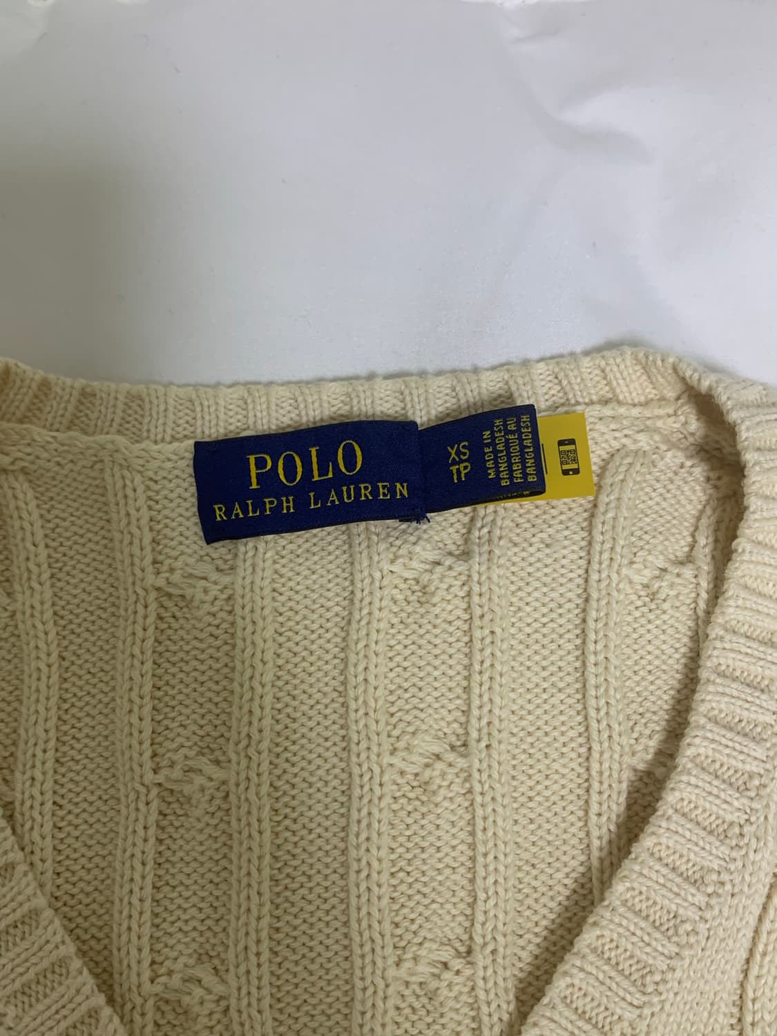 폴로랄프로렌 케이블 코튼 브이넥 니트 크림 xs 상품이미지3