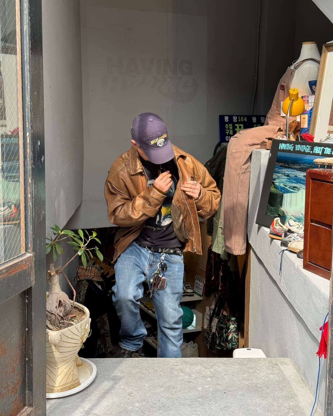 Vintage brown lambskin bomber jacket 상품이미지7