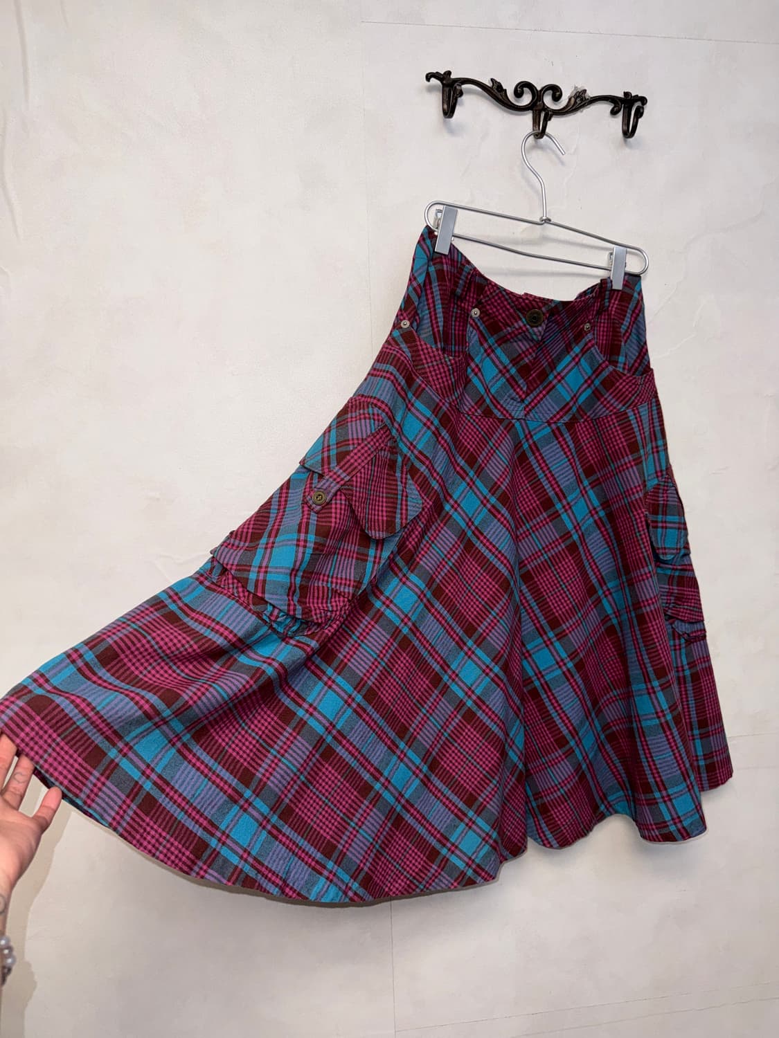 Pink blue pocket cargo flare skirt  상품이미지2