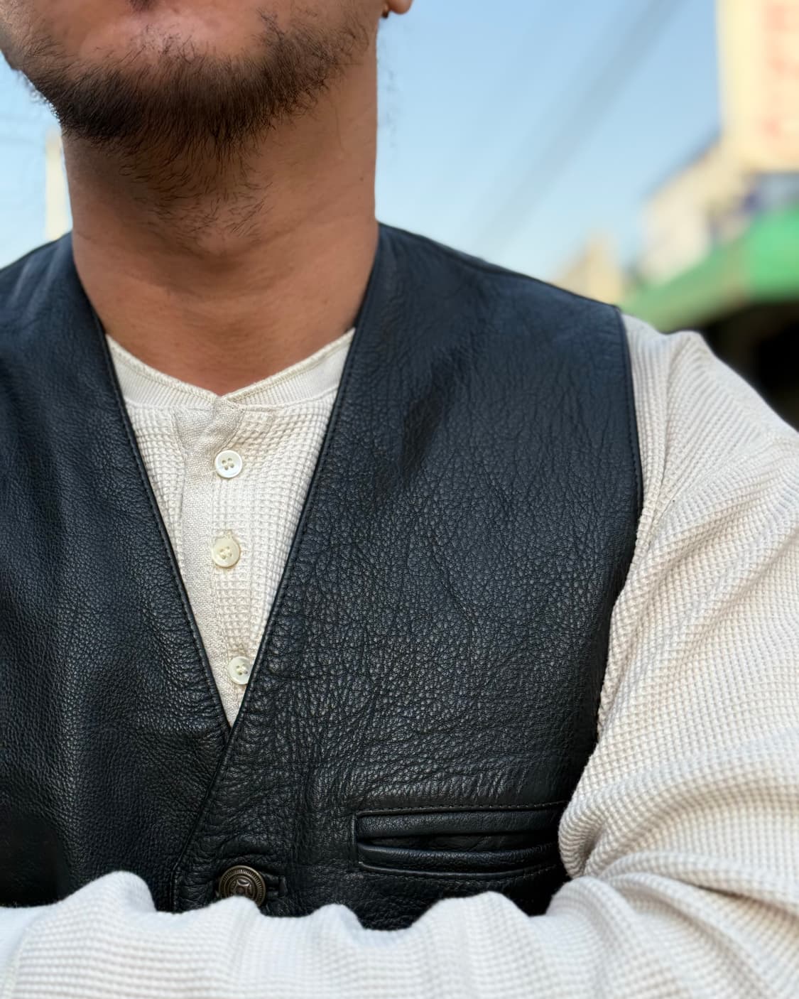 80-90‘s 유럽 빈티지 카우하이드 플라잉 베스트 M 상품이미지10