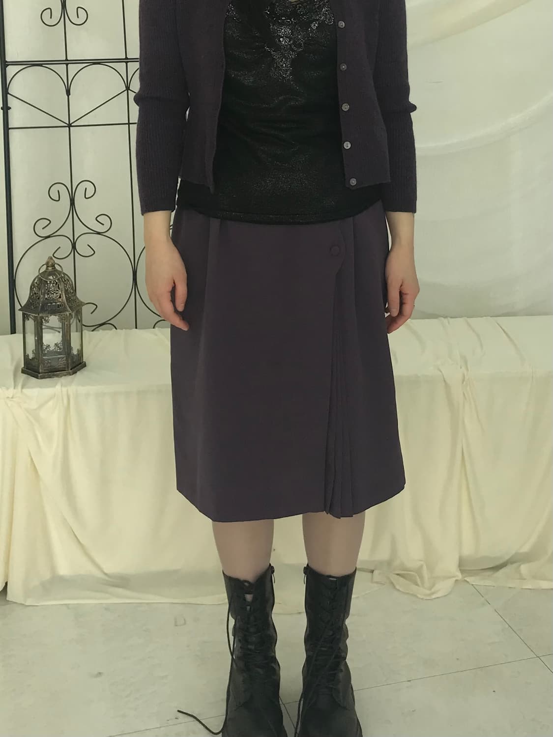 퍼플 미디 스커트 상품이미지4