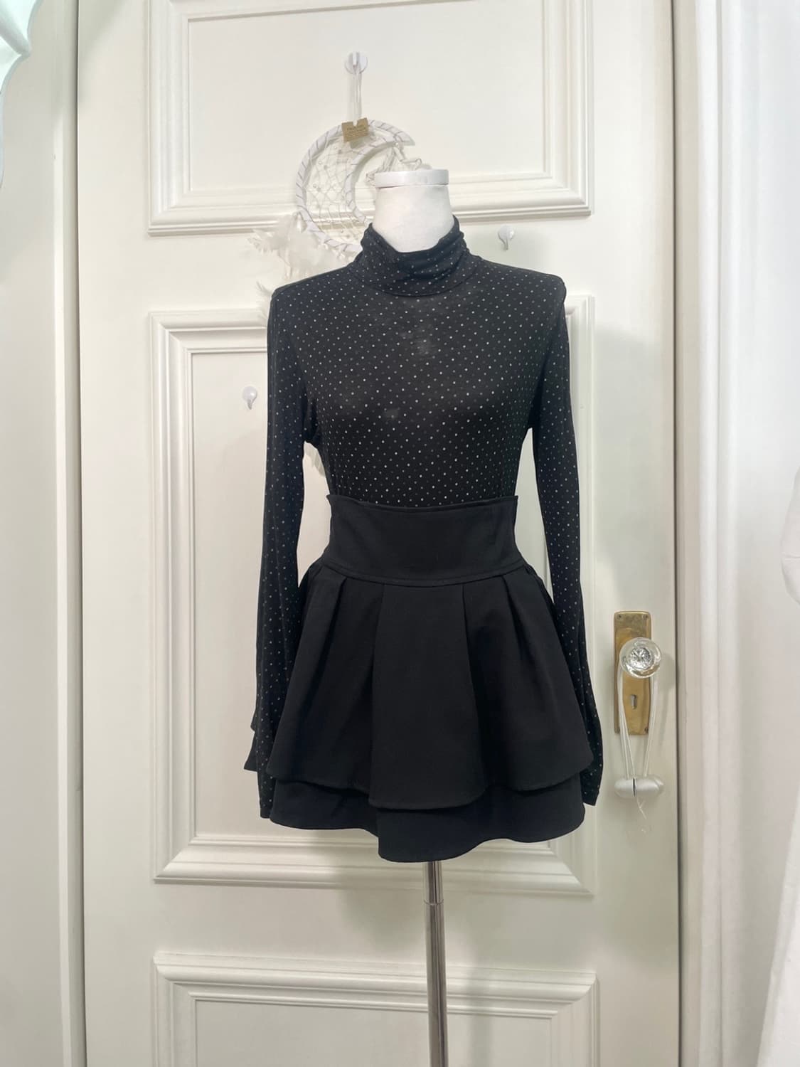 charcoal crochet shirring  puff sleeve k 상품이미지7