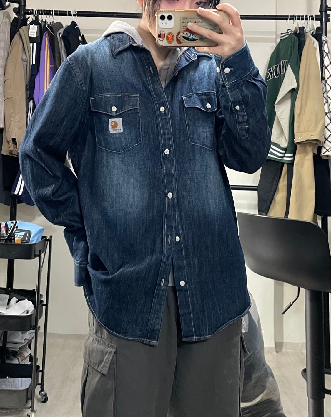 빈티지9. 착샷0 칼하트 몬타나 릴렉스 핏 프론트 남방 데님 셔츠 청자켓 상품이미지2