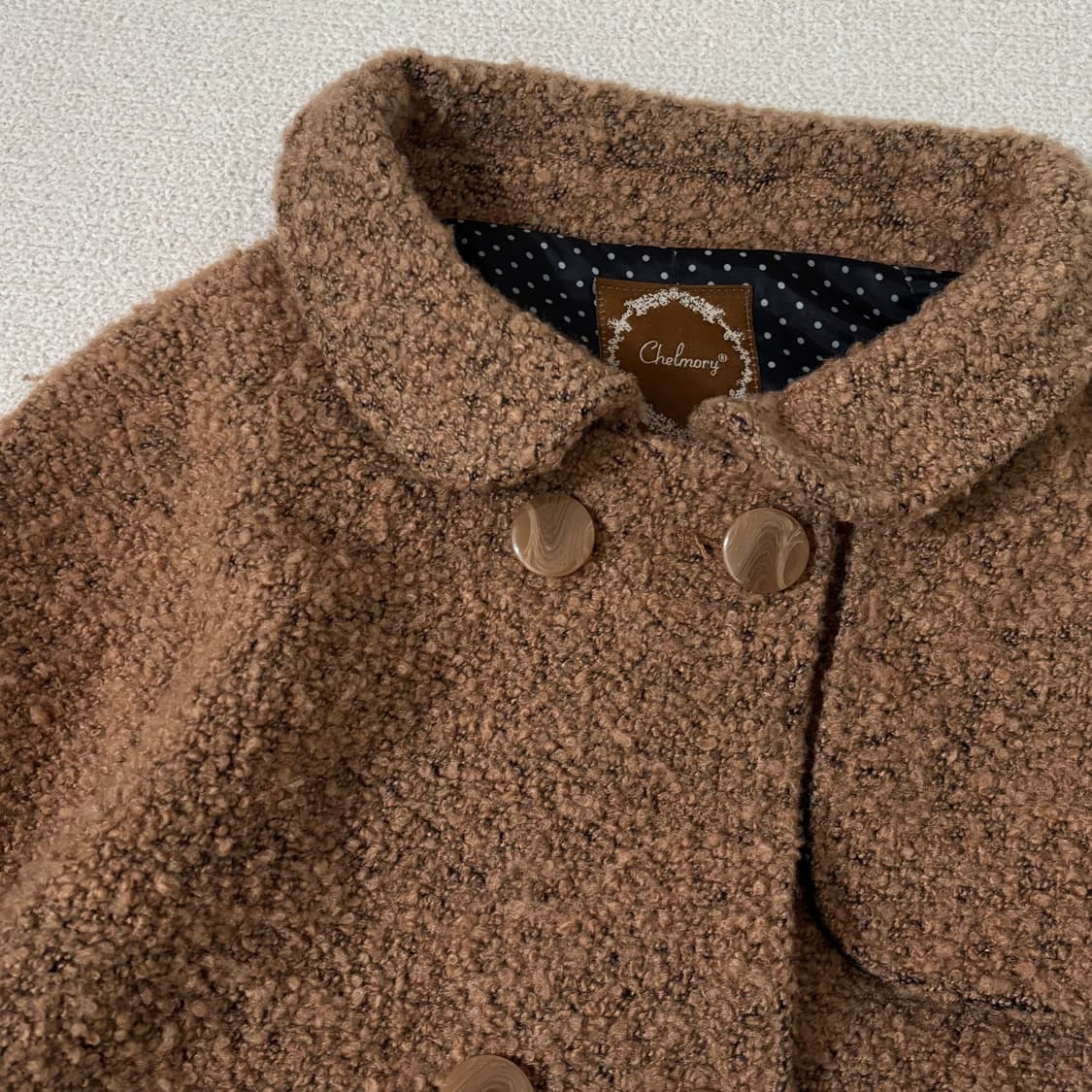 일본빈티지 모리걸 모리룩 브라운 뽀글이 도트 안감 케이프 상품이미지2