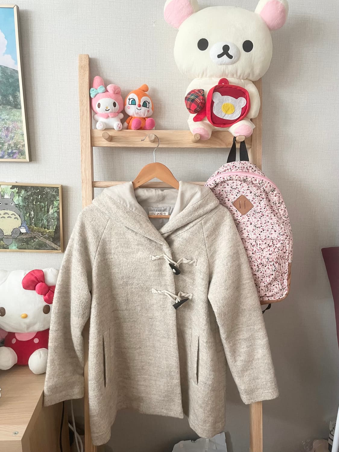 모리걸 빈티지 아이보리 떡볶이 후드 코트 🤍🤎 상품이미지1