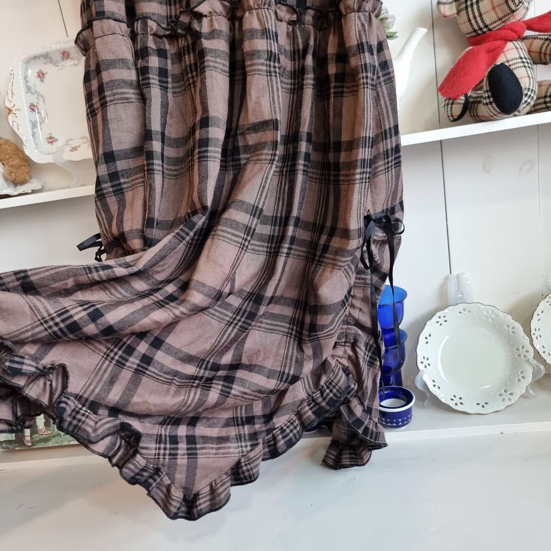 체크 뷔스티에 롱 원피스 브라운 상품이미지5