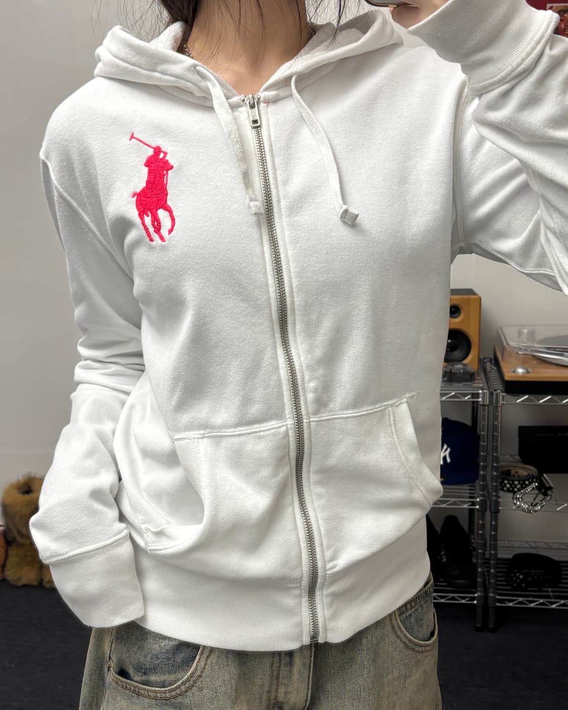 폴로 핑크 빅포니 로고 후드집업 상품이미지1