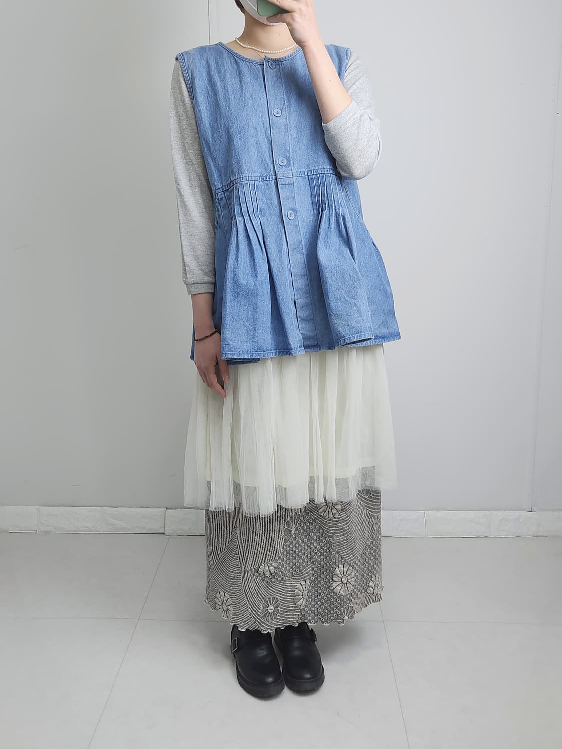 (samansa mos2) 데님 셔링 베스트 상품이미지3