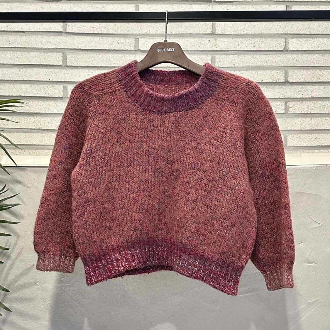 JPN VINTAGE 보카시 크롭 니트 라운드넥 7부 디테일 핑크 상품이미지2