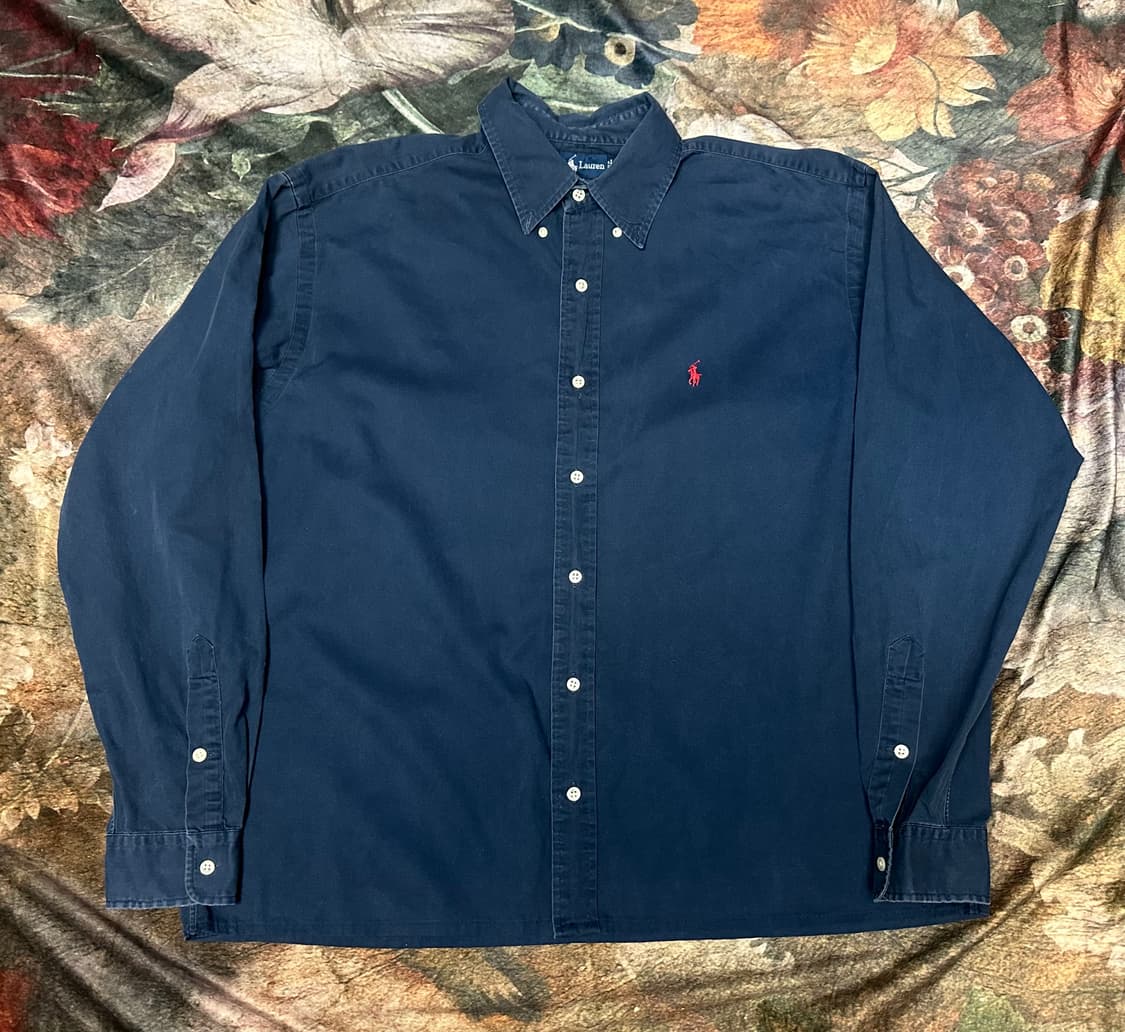 폴로 랄프로렌 빈티지 스몰 포니로고 네이비솔리드셔츠 L 상품이미지1