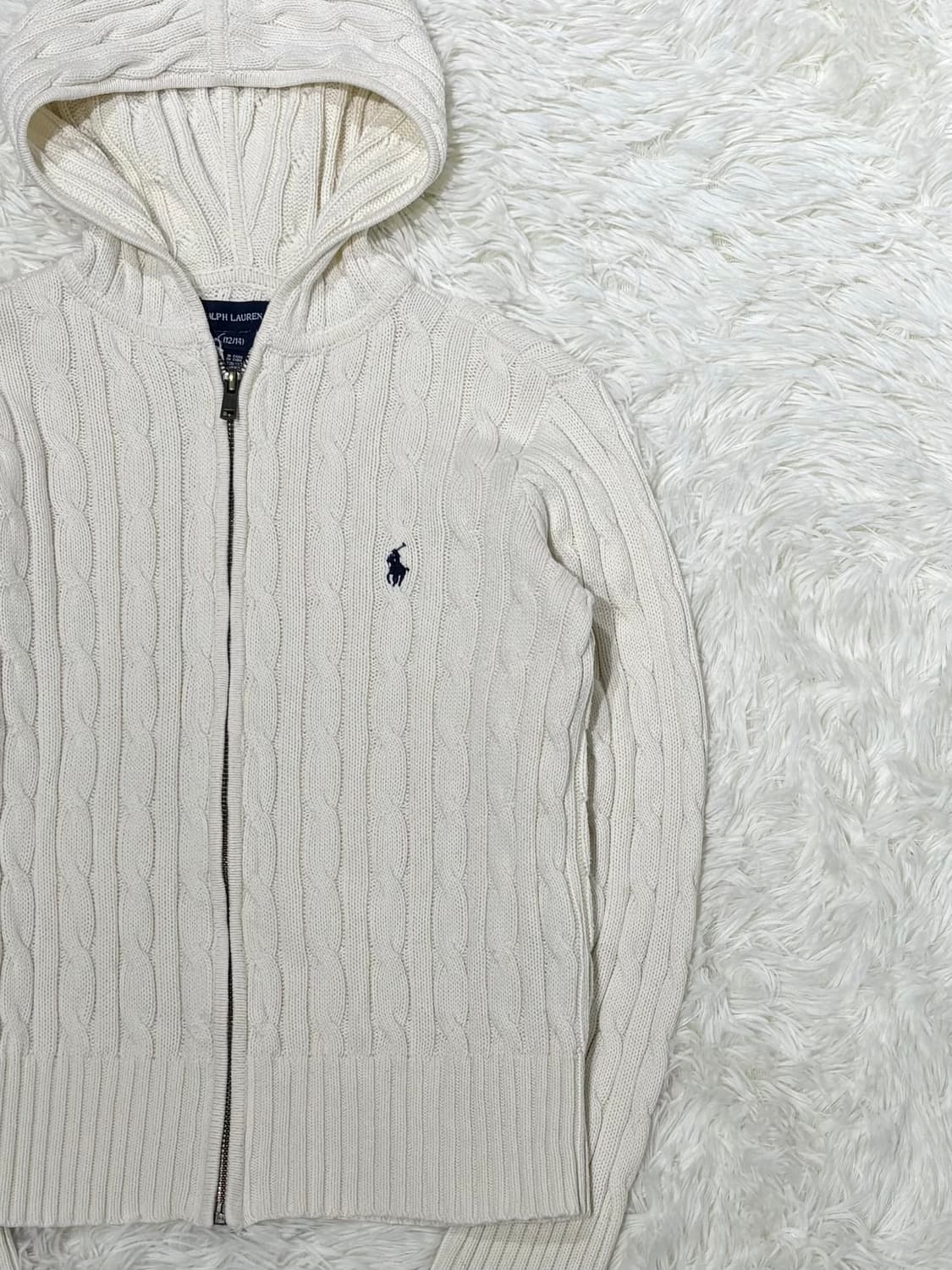 폴로랄프로렌 네이비포니 베이지 케이블 니트 후드집업 상품이미지6
