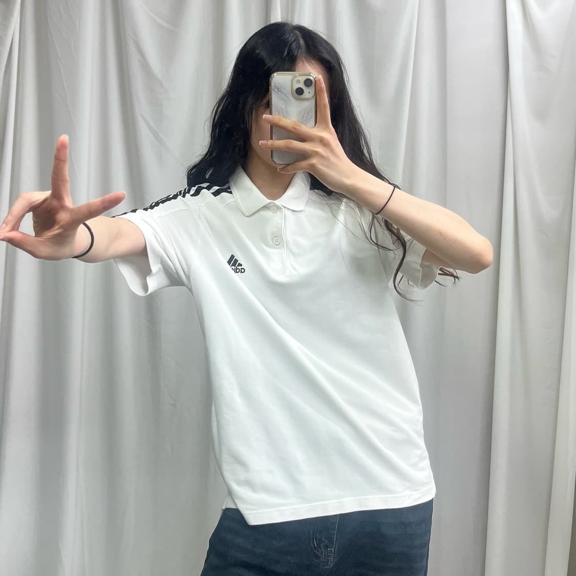 Adidas white collar T-shirts 상품이미지3