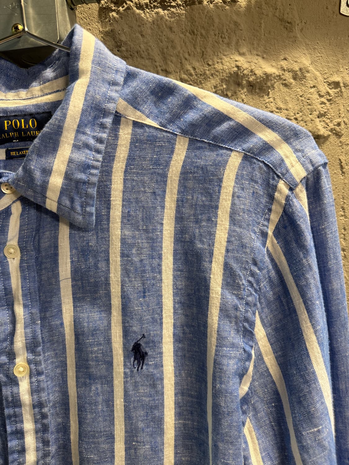 폴로 랄프로렌 린넨 스트라이프 셔츠 블루 S 상품이미지3