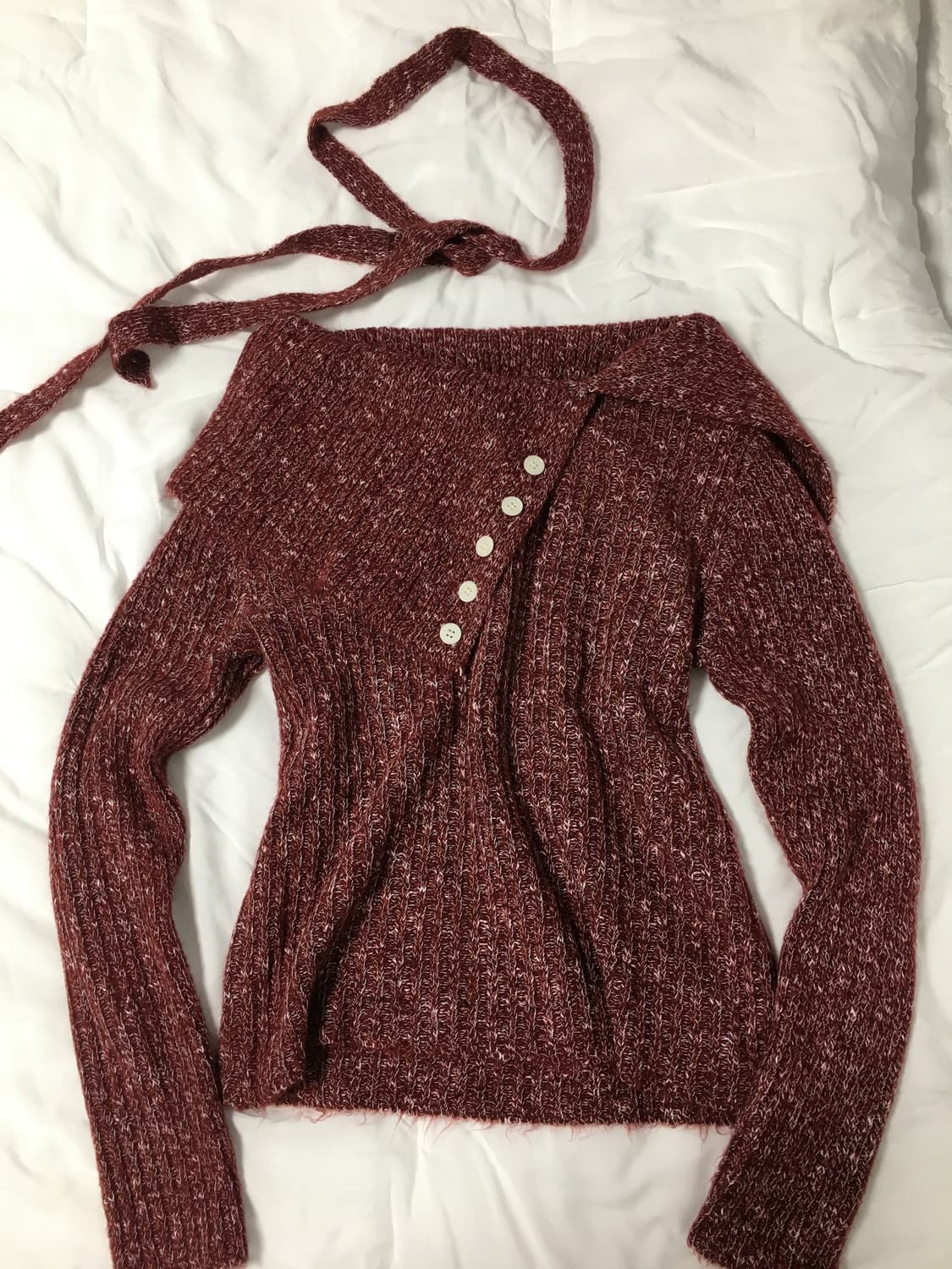 원숄더 오프숄더 버튼 니트 스카프 세트 상품이미지1