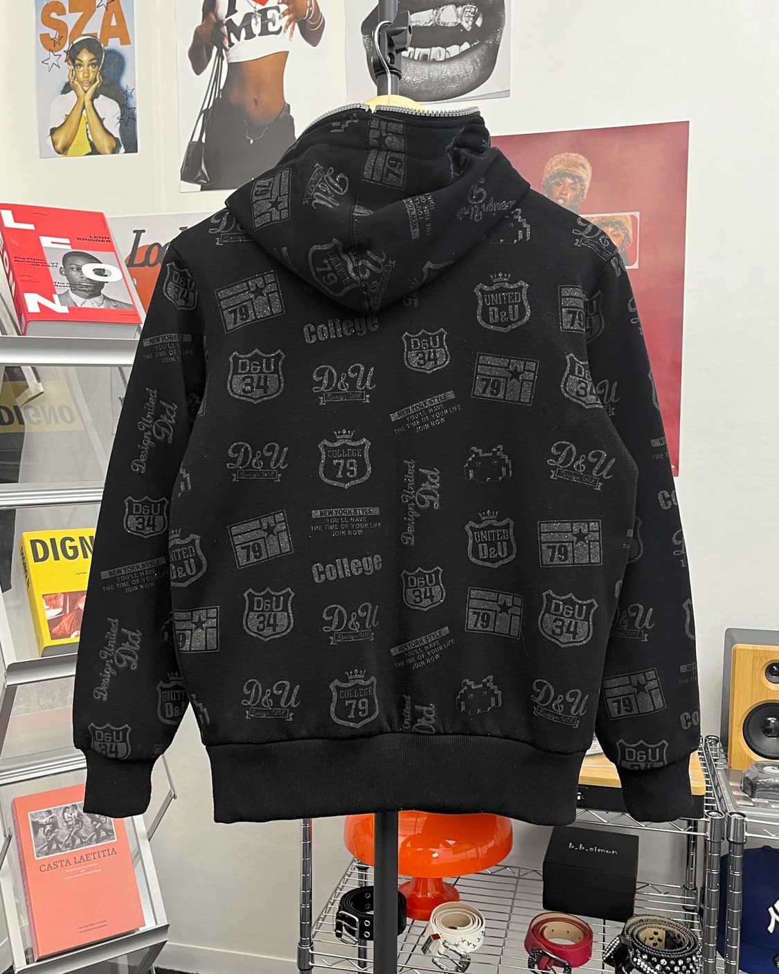 올드 빈티지 패턴 퀼팅 도톰 후드집업 블랙 상품이미지7