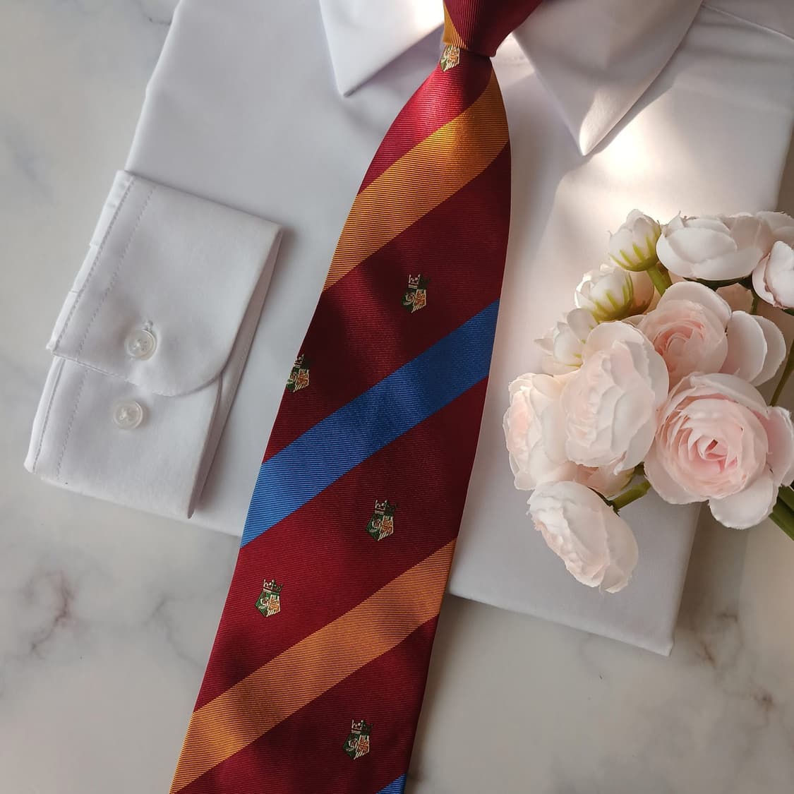 아쿠아스큐텀 와인 스트라이프 엠블럼 넥타이 9.5cm A등급 A19113 상품이미지5