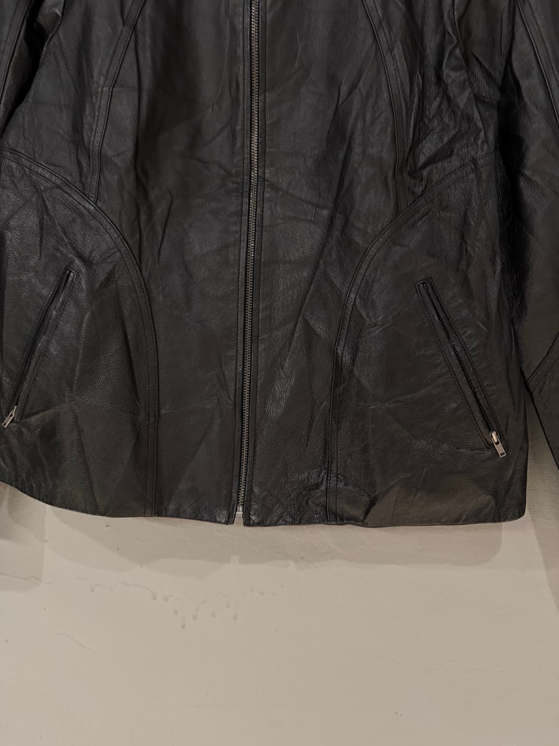 high-neck line detail leather jacket 상품이미지8