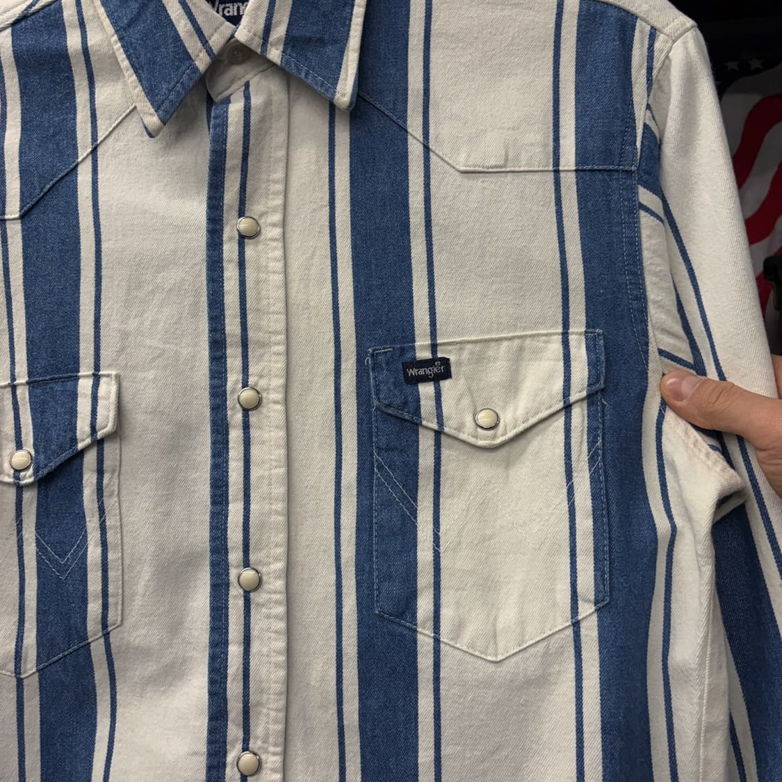 90s 랭글러 스트라이프 롱테일즈 카우보이 웨스턴셔츠 N598  상품이미지5