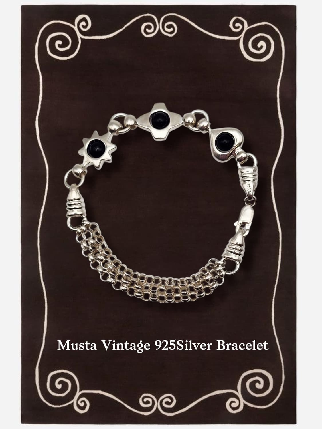 Vintage 925Silver Onyx Sun Cross Heart B 상품이미지4