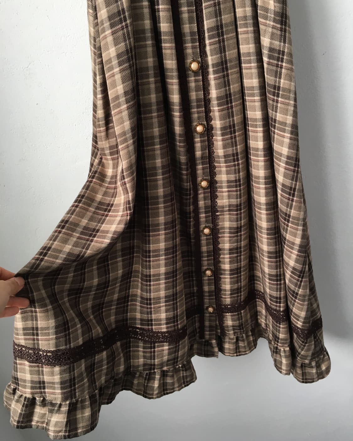 Lace trimming check pattern onepiece 상품이미지5